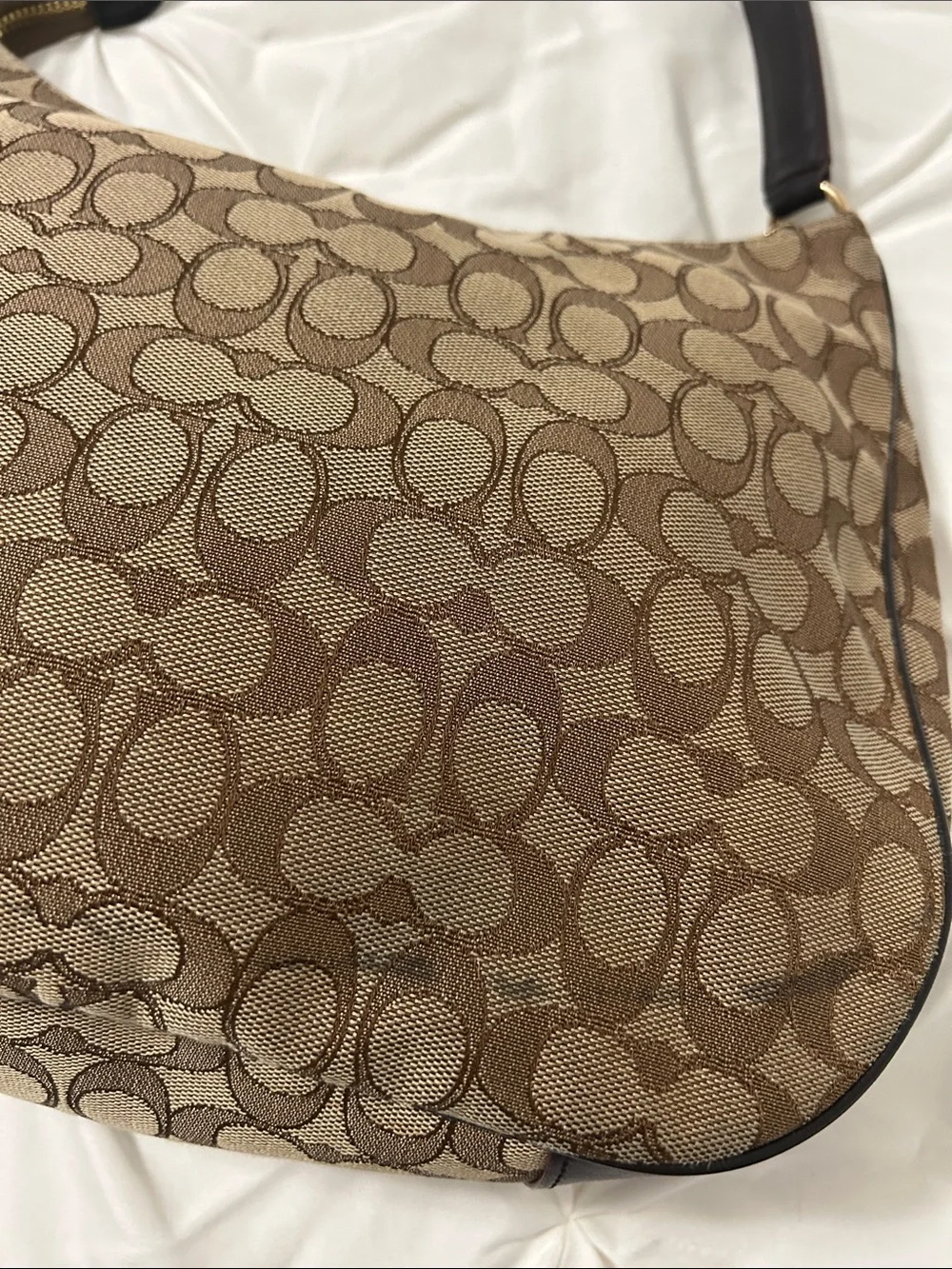 Coach Brown Signature Jacquard Hobo with Dark Brown Leather Trim - Picture 5 of 7